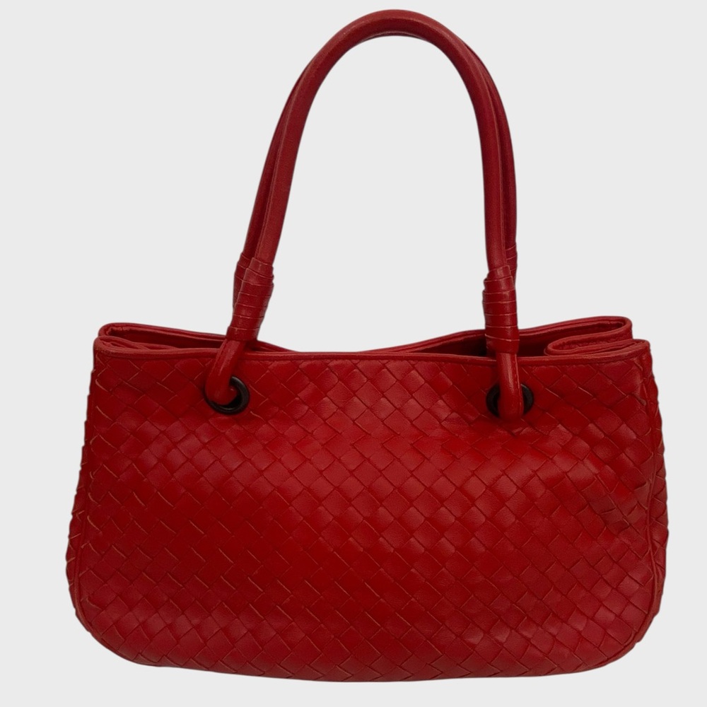 Bottega Veneta Red Intrecciato Woven Leather Top Handle Bag